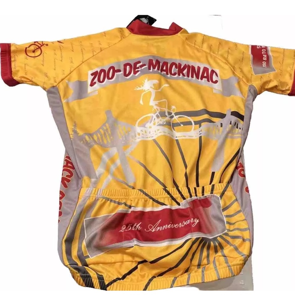 Zoo-De-Mackinac racing shirt NEW Cycling Jersey Full Zip Unisex Small Yellow red